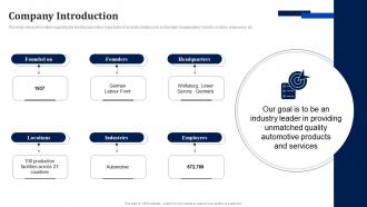 Company Introduction Volkswagen Investor Funding Elevator Pitch Deck