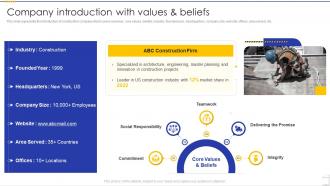 Company Introduction With Values And Beliefs Building Construction Company Profile