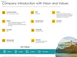 Company Introduction With Vision And Values Strategies Reduce Construction Defects Claim