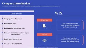 Company Introduction Wix Investor Funding Elevator Pitch Deck