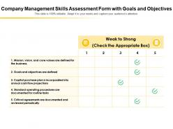 Company management skills assessment form with goals and objectives