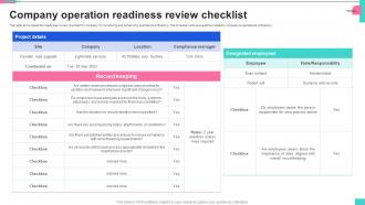 Company Operation Readiness Review Checklist
