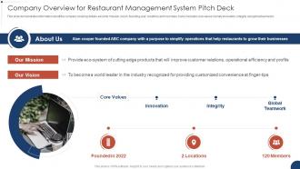 Company Overview For Restaurant Management System Pitch Deck