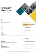 Company Overview Marketing And Its Future Metrics Proposal One Pager Sample Example Document