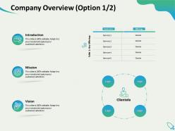 Company overview option introduction mission vision ppt powerpoint presentation ideas