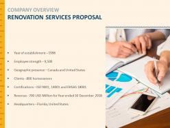 Company Overview Renovation Services Proposal Strength Ppt Powerpoint Slides