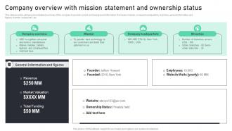 Company Overview With Mission Statement And Complete Guide To Sales MKT SS V