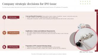 Company Strategic Decisions For Ipo Issue Planning To Raise Money Through Financial Instruments