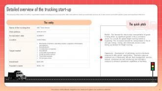 Company Summary Detailed Overview Of The Trucking Start Up Powerpoint Ppt Template Bundles BP MD Informative Analytical