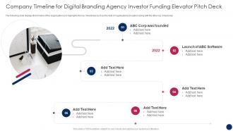 Company Timeline For Digital Branding Agency Investor Funding Elevator Pitch Deck