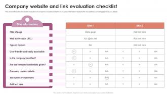 Company Website And Link Evaluation Checklist