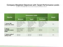 Company weighted objectives with target performance levels