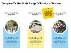 Company Xx Has Wide Range Of Products Services Segment Ppt Powerpoint Visuals
