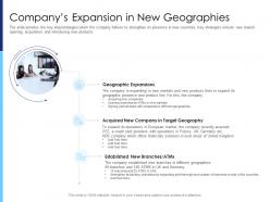 Companys expansion in new geographies raise funds after market investment ppt slides