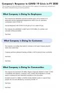 Companys response to covid 19 crisis in fy 2020 template 41 report infographic ppt pdf document
