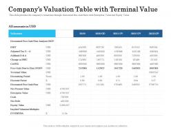 Companys Valuation Table With Terminal Value Ppt Powerpoint Presentation Layouts Topics