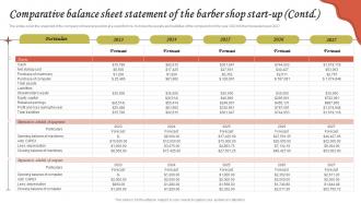 Comparative Balance Sheet Statement Of The Barber Shop Start Up Hairdressing Business Plan BP SS Designed Downloadable