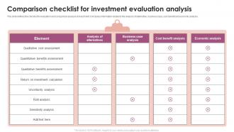 Comparison Checklist For Investment Evaluation Analysis