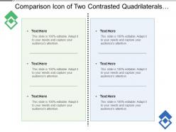 Comparison icon of two contrasted quadrilaterals with text boxes