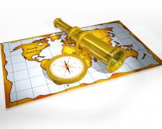 Compass Map And Binoculars For Marine Navigation Stock Photo