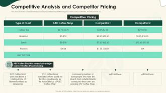 Competitive analysis and competitor pricing strategical planning for opening a cafeteria
