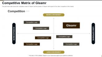 Competitive matrix of gleamr investor funding elevator pitch deck