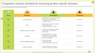 Competitor Analysis Checklist For Assessing Product Specific Elements Guide To Perform Competitor