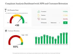 Complaint analysis dashboard with nps and customer retention