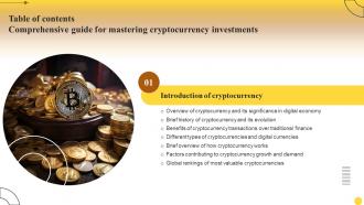 Comprehensive Guide For Mastering Cryptocurrency Investments Table Of Contents Fin SS