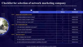 Comprehensive Guide For Network Checklist For Selection Of Network Marketing Company