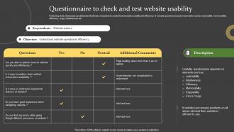 Comprehensive Guide For Successful Questionnaire To Check And Test Website Usability