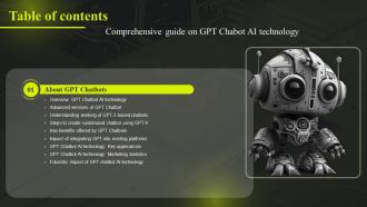 Comprehensive Guide On GPT Chabot Ai Technology Table Of Contents ChatGPT SS