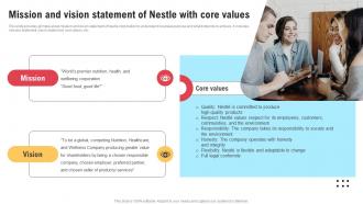 Comprehensive Strategic Governance Mission And Vision Statement Of Nestle With Core Values Strategy SS V