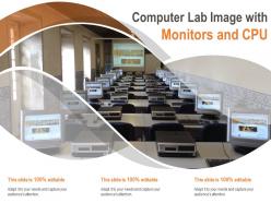 Computer lab image with monitors and cpu