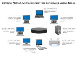Computer network architecture star topology showing various nodes