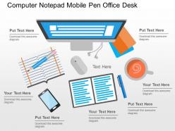 Computer notepad mobile pen office desk flat powerpoint design