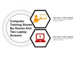 Computer training shown by human and two laptop screens