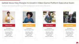 Computerized game investor funding deck details about key people involved in video game platform