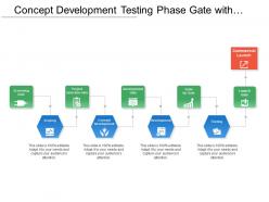 Concept development testing phase gate with arrows and icons