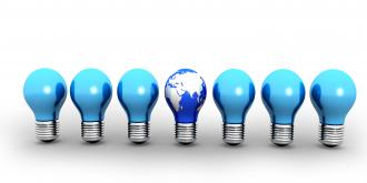 Concept of leadership with bulbs stock photo