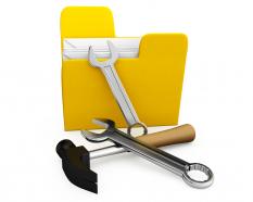 Concept of tools with folder stock photo