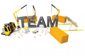 Conceptual graphic for team with hurdles stock photo