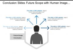 Conclusion slides future scope with human image and protruded arrows