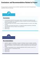 Conclusions and recommendations related to project presentation report infographic ppt pdf document