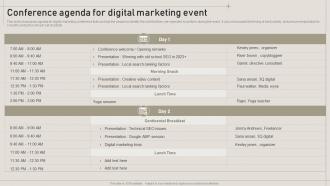 Conference Agenda For Digital Marketing Event