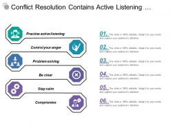 Conflict resolution contains active listening control anger problem solving and compromise