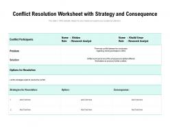 Conflict resolution worksheet with strategy and consequence