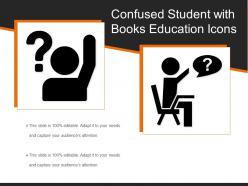 Confused student with books education icons