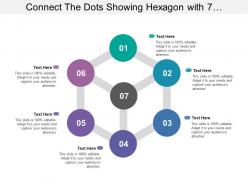 Connect the dots showing hexagon with 7 circles and diagonal lines