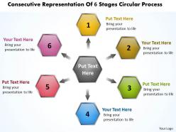 Consecutive representation of 6 stages circular process charts and networks powerpoint slides